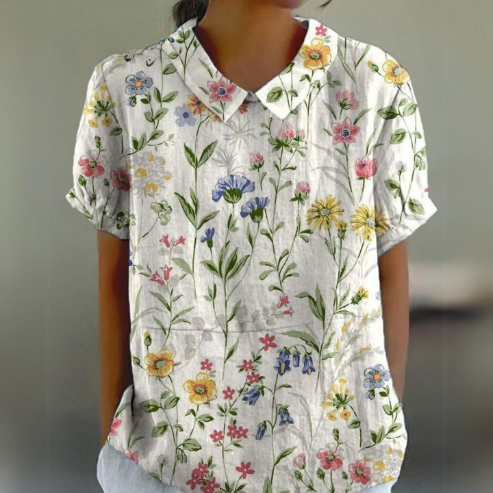 Zennia™ - Casual Cotton and Linen Shirt with Retro-Style Floral Art Print