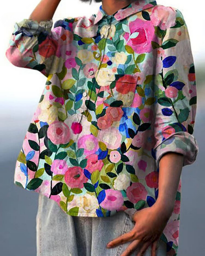 Kimimela™ | Floral Linen Blouse