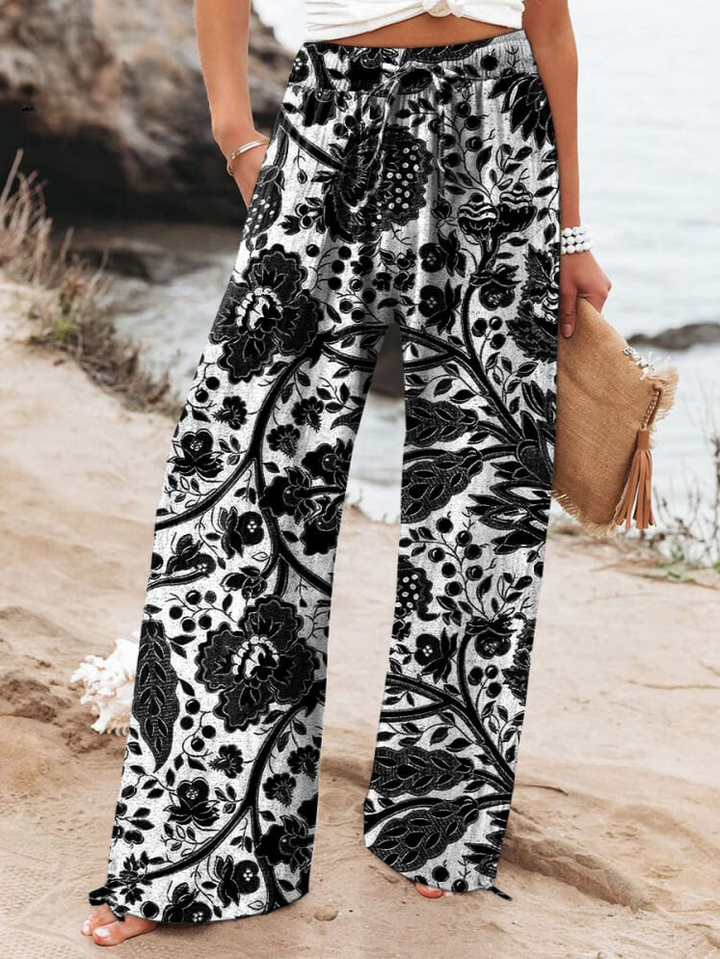 Thea™ - Casual Women's Cotton and Linen Trousers with Floral Art Print