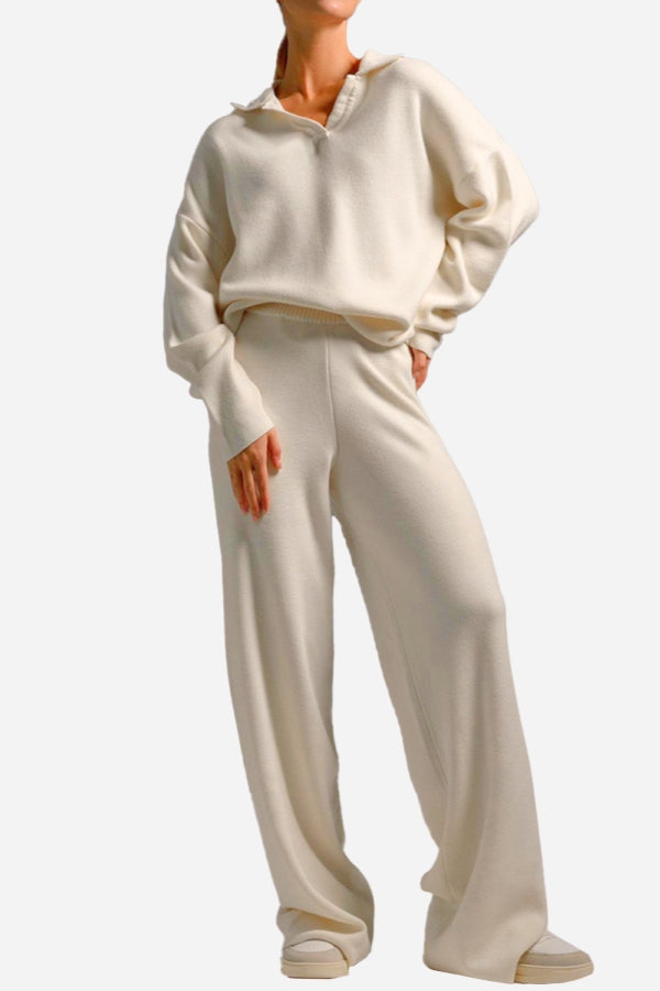 Addy™ - Polo Neck Sweater and Wide Leg Pants Set