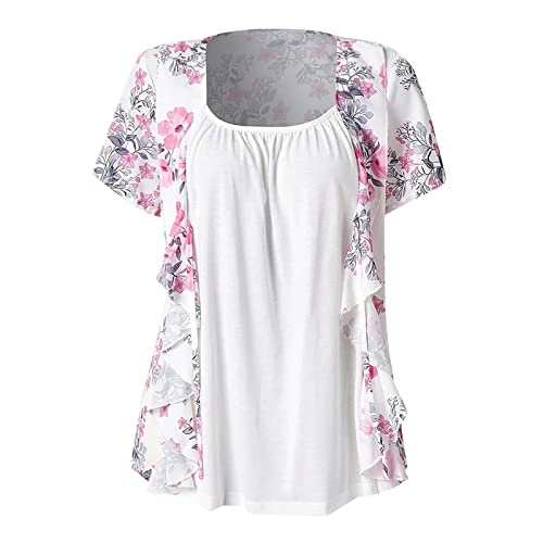 Lexi™ - Blouses for Women Dressy Casual Crewneck Short Sleeve T Shirts Summer Elegant Floral Printed Cardigan Two Piece Tops