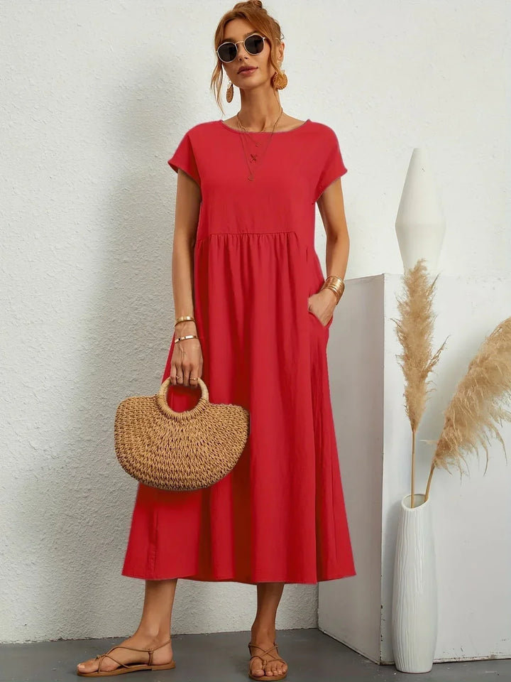 Osana™ - Elegant Short Sleeve Cotton Pleated Dress