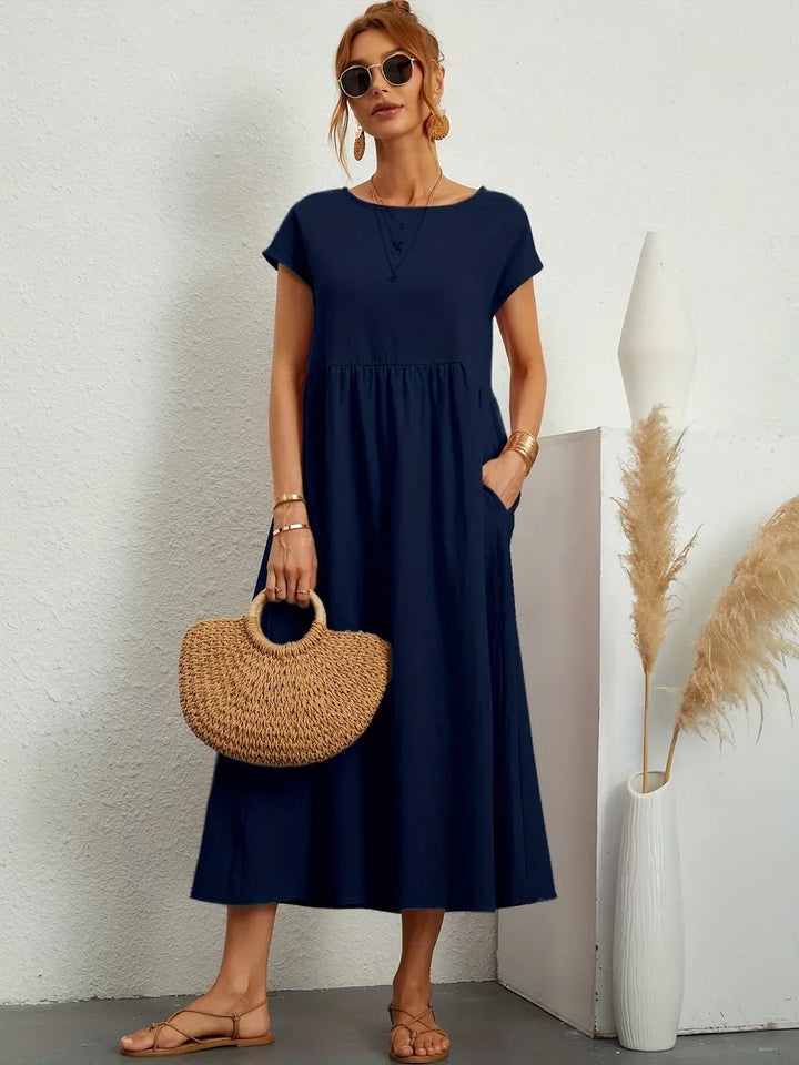 Osana™ - Elegant Short Sleeve Cotton Pleated Dress