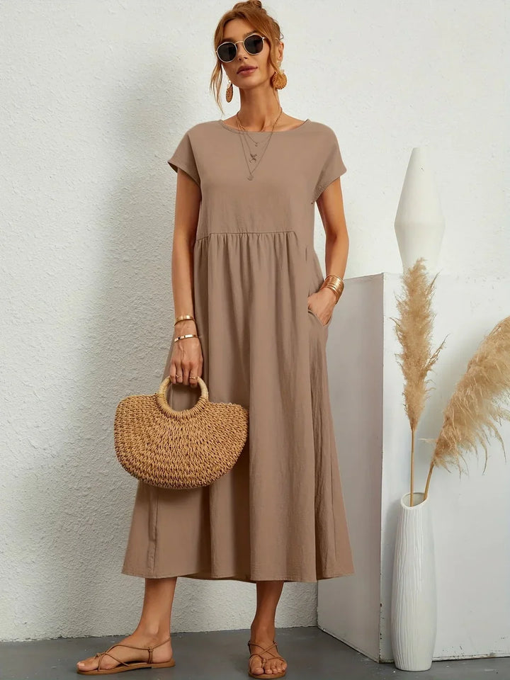 Osana™ - Elegant Short Sleeve Cotton Pleated Dress