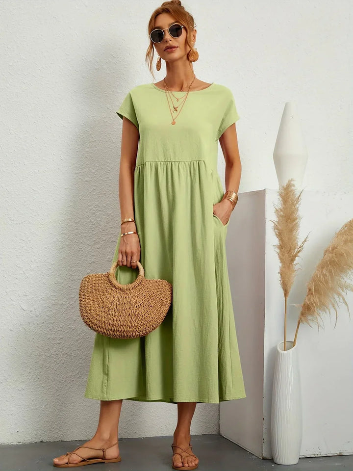 Osana™ - Elegant Short Sleeve Cotton Pleated Dress