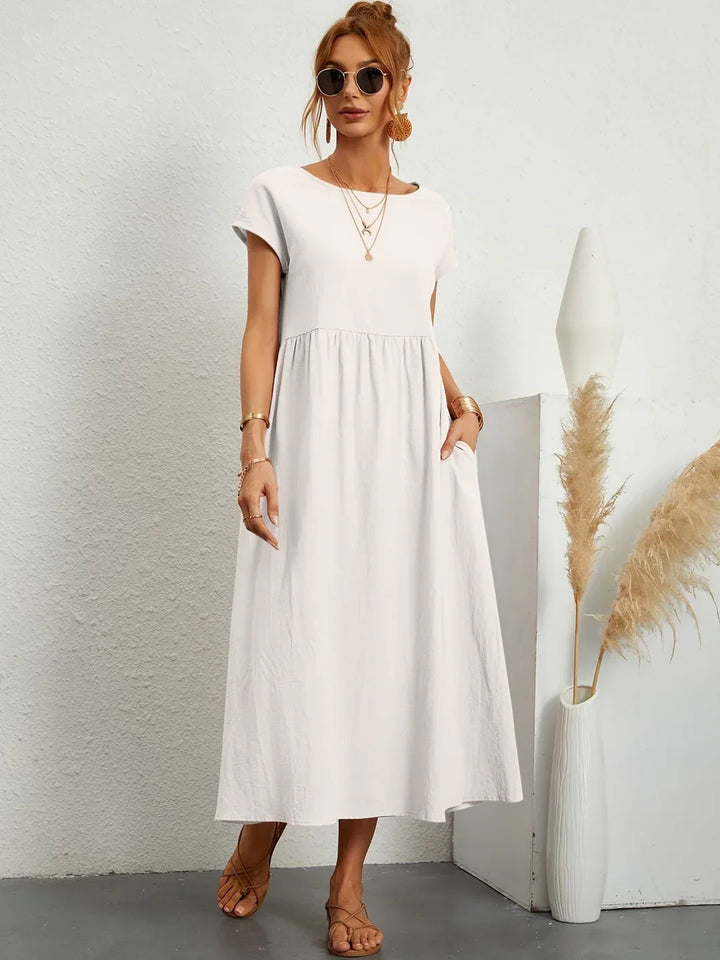 Osana™ - Elegant Short Sleeve Cotton Pleated Dress