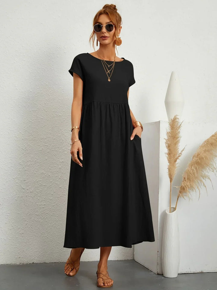 Osana™ - Elegant Short Sleeve Cotton Pleated Dress