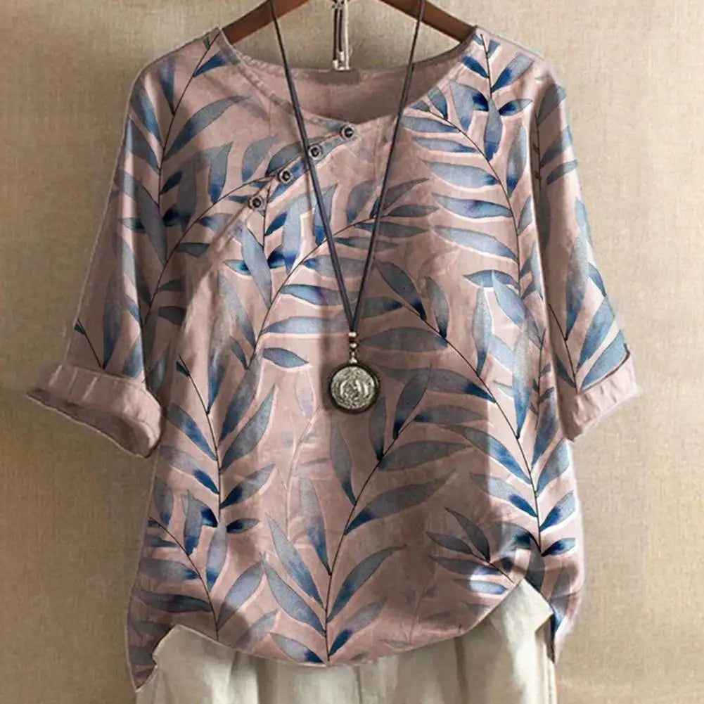 Priscilla™ - Women's Stylish Retro Leaf Print With Button Shirt