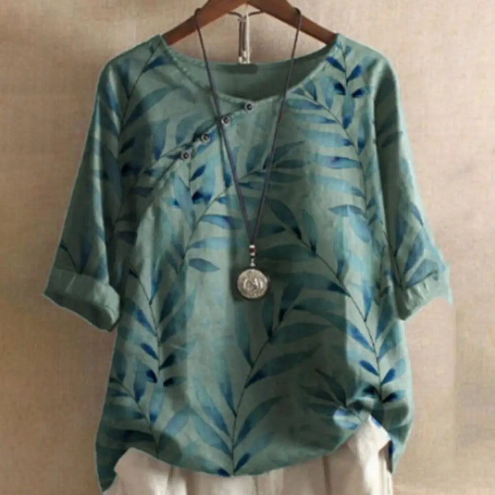 Priscilla™ - Women's Stylish Retro Leaf Print With Button Shirt