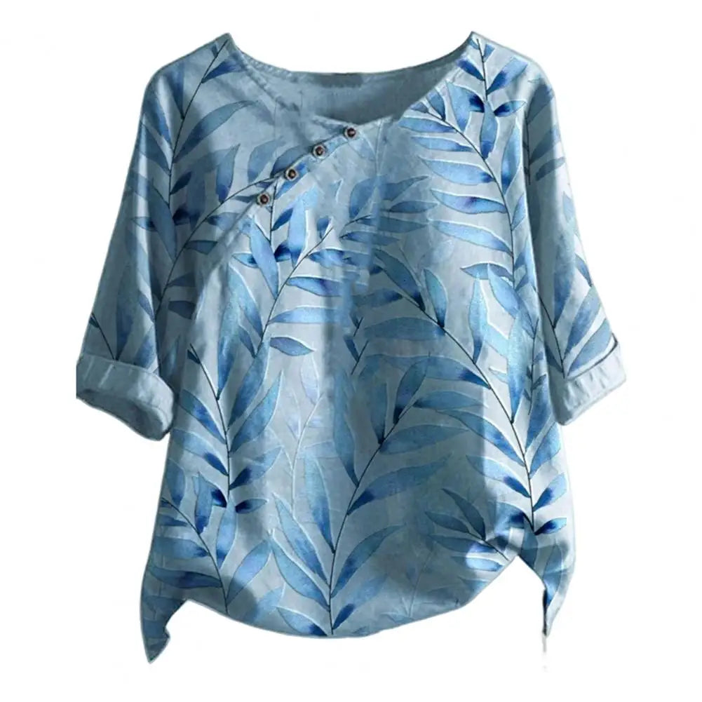 Priscilla™ - Women's Stylish Retro Leaf Print With Button Shirt