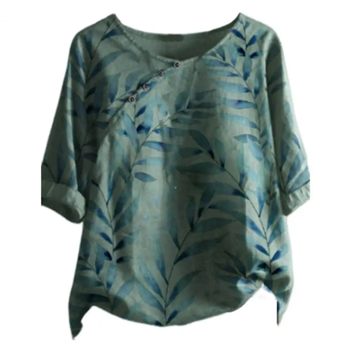 Priscilla™ - Women's Stylish Retro Leaf Print With Button Shirt