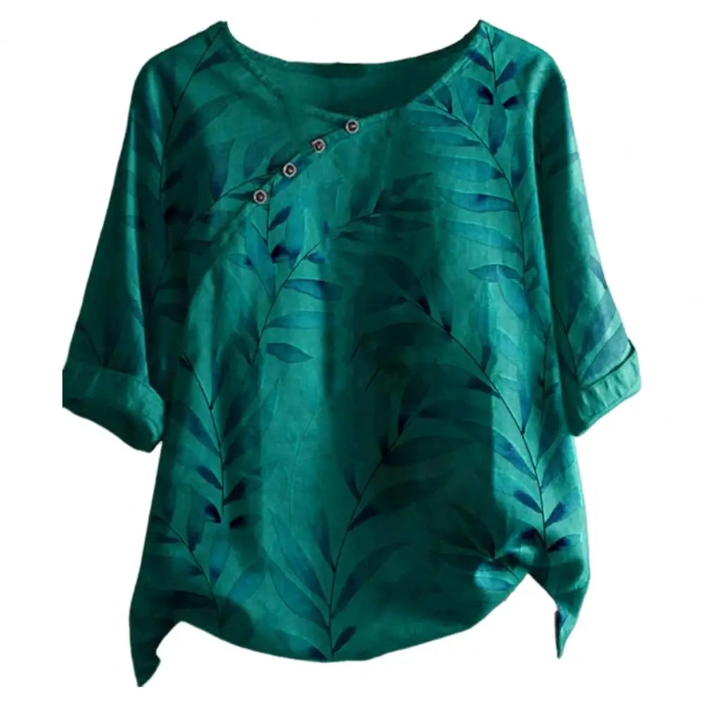 Priscilla™ - Women's Stylish Retro Leaf Print With Button Shirt